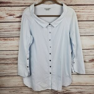 John Mark Womens Large Blue/White Stripe Portrait Collar Button Down Shirt Top